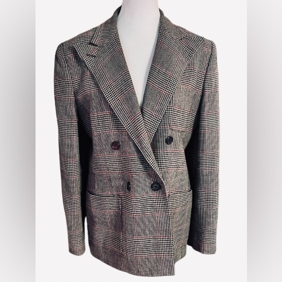 Vintage Ralph Lauren Plaid Blazer Jacket Size 8 Designer 80s 90s retro black red - Picture 9 of 13